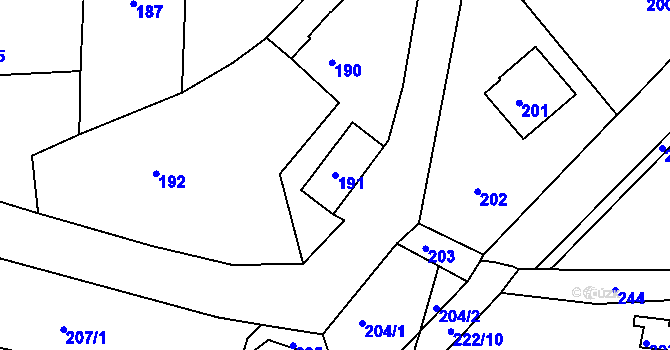 Parcela st. 191 v KÚ Štípa, Katastrální mapa