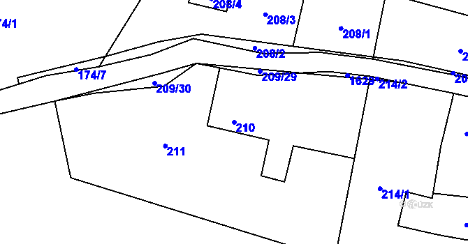 Parcela st. 210 v KÚ Štípa, Katastrální mapa