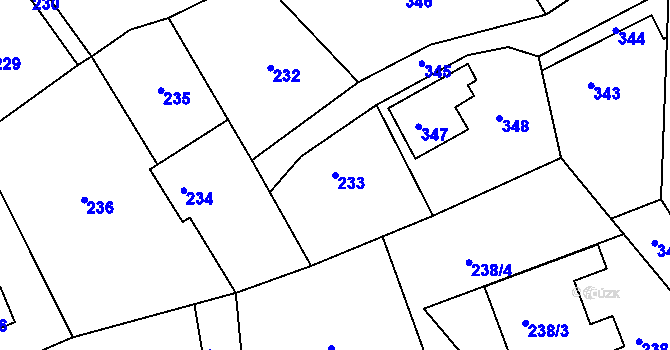 Parcela st. 233 v KÚ Štípa, Katastrální mapa