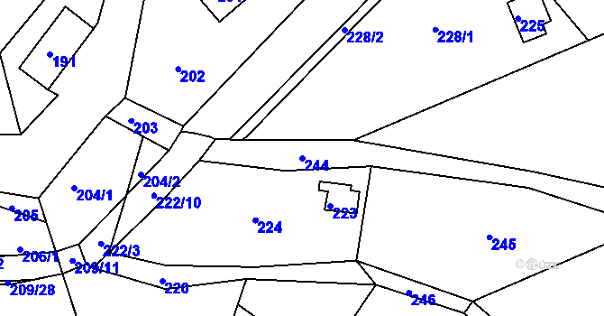 Parcela st. 244 v KÚ Štípa, Katastrální mapa