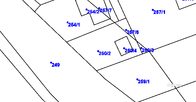 Parcela st. 250/2 v KÚ Štípa, Katastrální mapa