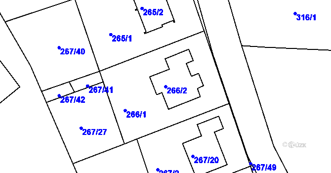 Parcela st. 266/2 v KÚ Štípa, Katastrální mapa