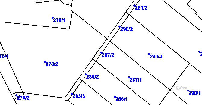 Parcela st. 287/2 v KÚ Štípa, Katastrální mapa