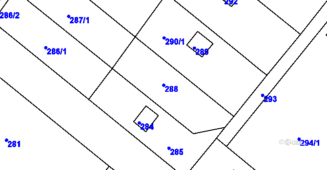 Parcela st. 288 v KÚ Štípa, Katastrální mapa
