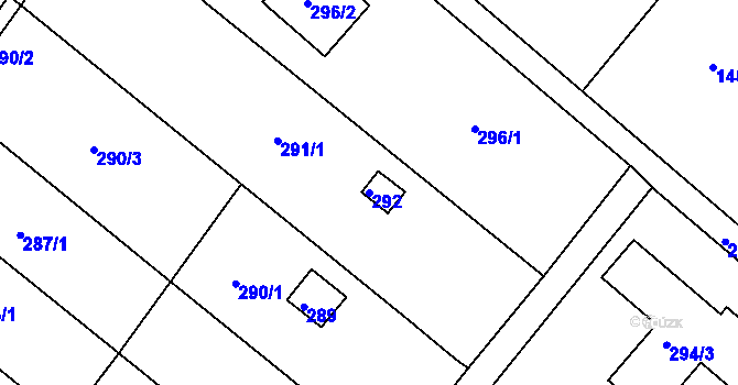 Parcela st. 292 v KÚ Štípa, Katastrální mapa