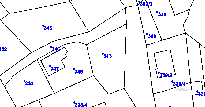 Parcela st. 343 v KÚ Štípa, Katastrální mapa