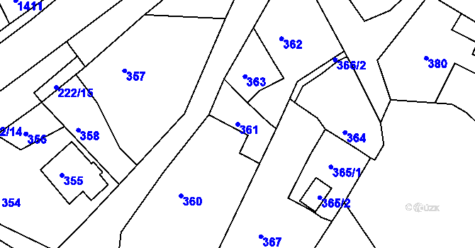 Parcela st. 361 v KÚ Štípa, Katastrální mapa