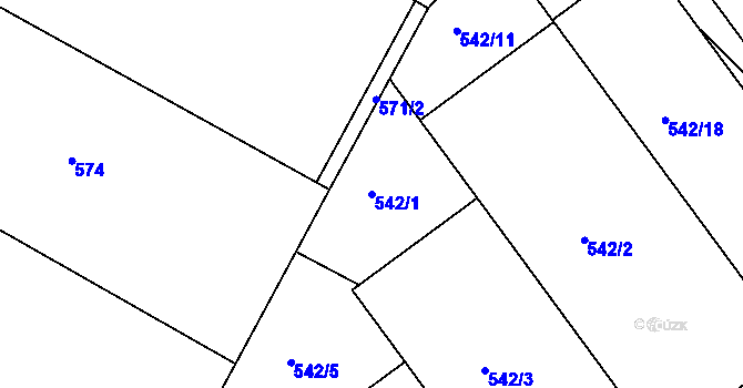Parcela st. 542/1 v KÚ Štípa, Katastrální mapa