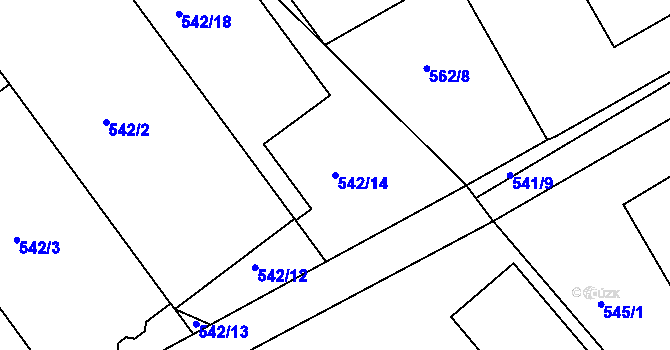 Parcela st. 542/14 v KÚ Štípa, Katastrální mapa