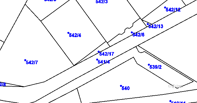Parcela st. 542/17 v KÚ Štípa, Katastrální mapa