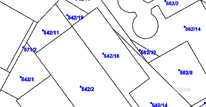 Parcela st. 542/18 v KÚ Štípa, Katastrální mapa