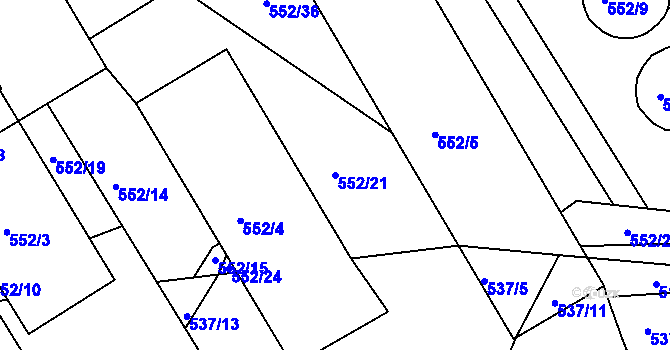 Parcela st. 552/21 v KÚ Štípa, Katastrální mapa