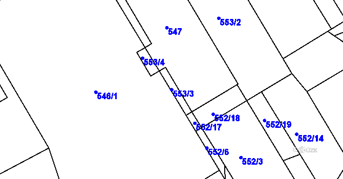 Parcela st. 553/3 v KÚ Štípa, Katastrální mapa