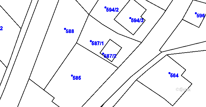 Parcela st. 587/2 v KÚ Štípa, Katastrální mapa