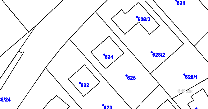 Parcela st. 624 v KÚ Štípa, Katastrální mapa