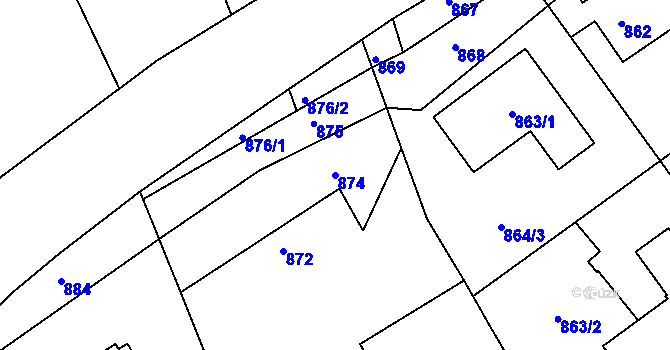 Parcela st. 874 v KÚ Štípa, Katastrální mapa