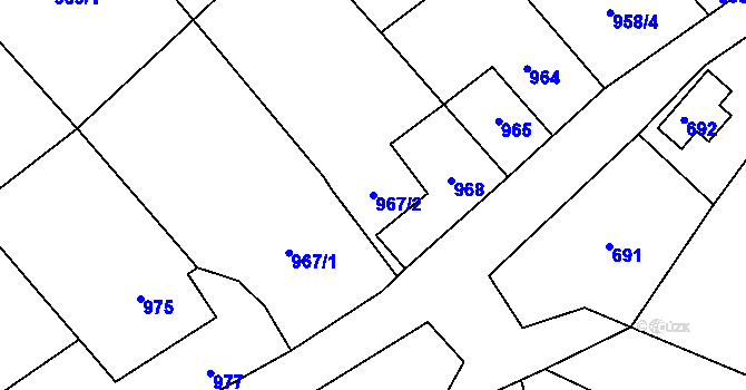 Parcela st. 967/2 v KÚ Štípa, Katastrální mapa