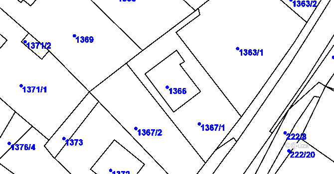 Parcela st. 1366 v KÚ Štípa, Katastrální mapa
