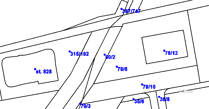 Parcela st. 80/2 v KÚ Štípa, Katastrální mapa