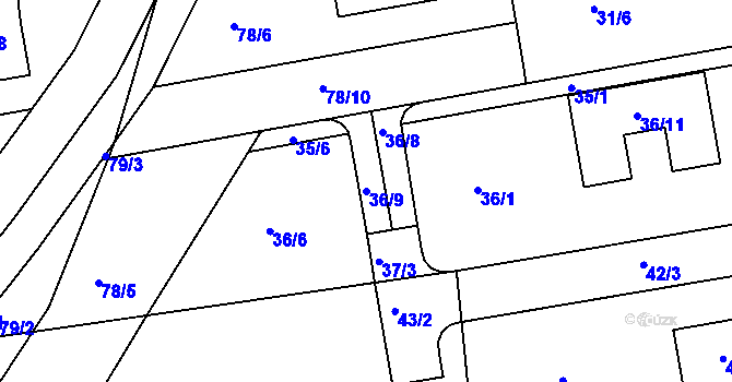 Parcela st. 36/9 v KÚ Štípa, Katastrální mapa
