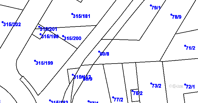 Parcela st. 80/8 v KÚ Štípa, Katastrální mapa