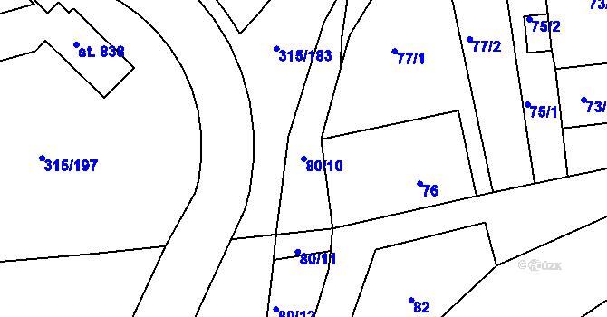 Parcela st. 80/10 v KÚ Štípa, Katastrální mapa