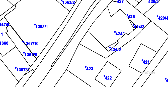 Parcela st. 425/1 v KÚ Štípa, Katastrální mapa