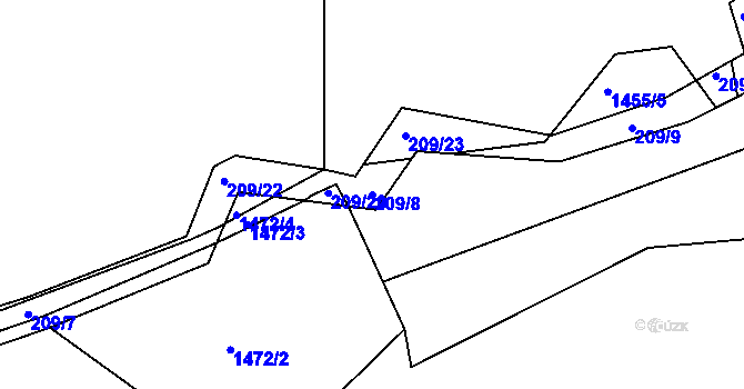 Parcela st. 209/8 v KÚ Štípa, Katastrální mapa