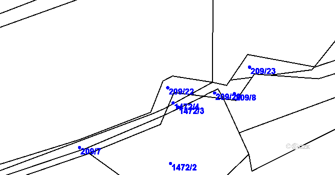 Parcela st. 209/22 v KÚ Štípa, Katastrální mapa