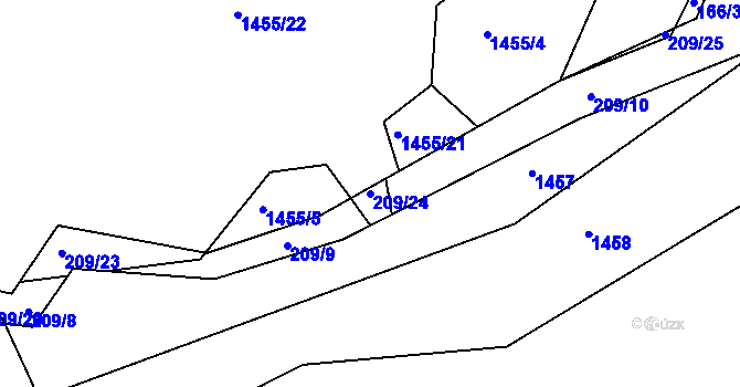 Parcela st. 209/24 v KÚ Štípa, Katastrální mapa