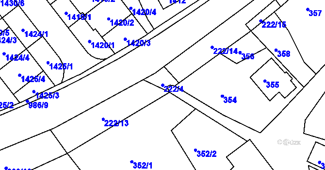 Parcela st. 222/4 v KÚ Štípa, Katastrální mapa