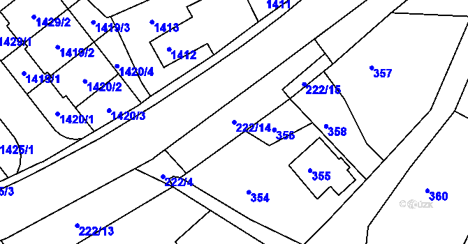 Parcela st. 222/14 v KÚ Štípa, Katastrální mapa