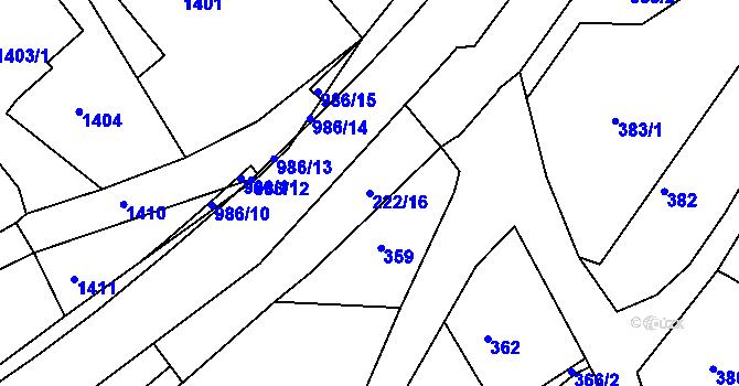 Parcela st. 222/16 v KÚ Štípa, Katastrální mapa