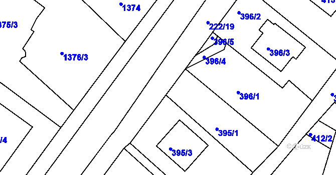 Parcela st. 222/18 v KÚ Štípa, Katastrální mapa