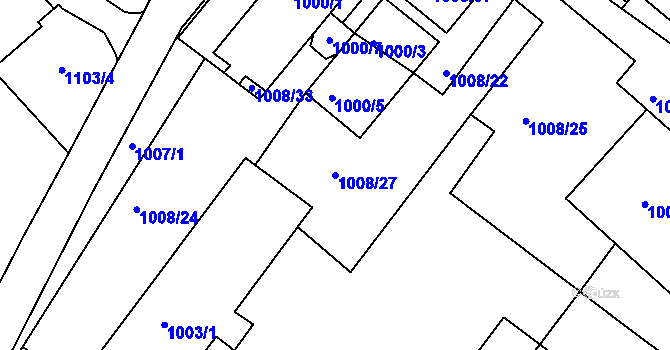 Parcela st. 1008/27 v KÚ Štípa, Katastrální mapa
