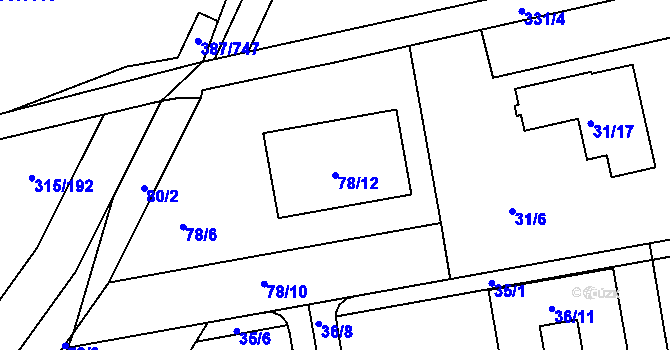 Parcela st. 78/12 v KÚ Štípa, Katastrální mapa