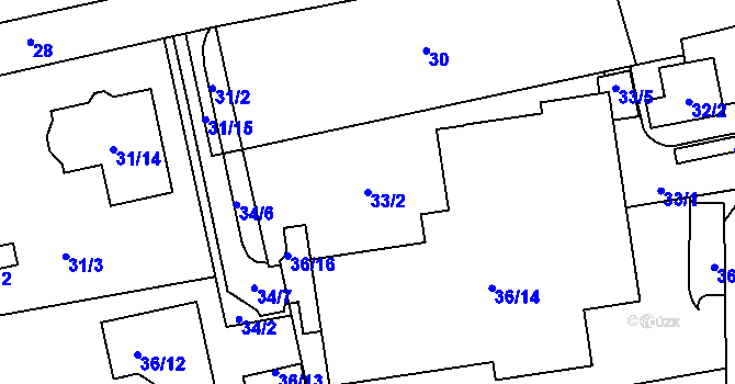 Parcela st. 33/2 v KÚ Štípa, Katastrální mapa
