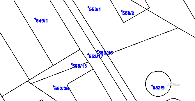 Parcela st. 553/16 v KÚ Štípa, Katastrální mapa