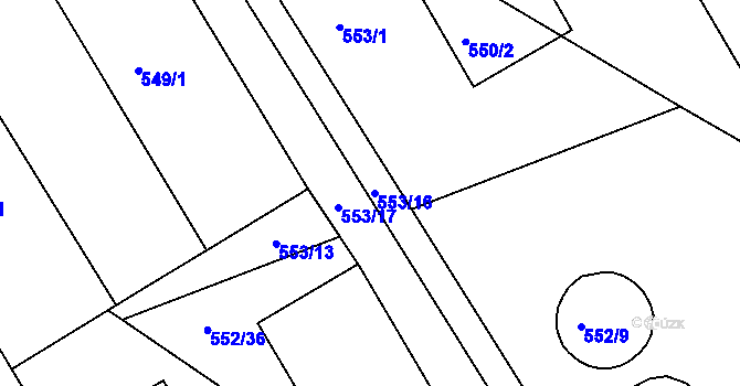 Parcela st. 553/18 v KÚ Štípa, Katastrální mapa