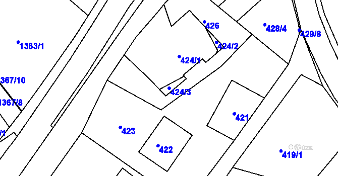 Parcela st. 424/3 v KÚ Štípa, Katastrální mapa