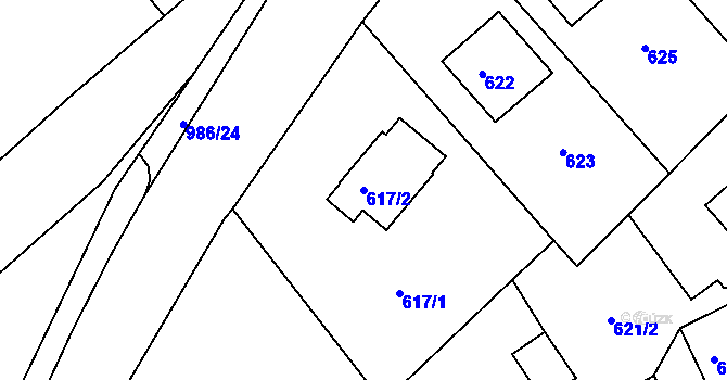 Parcela st. 617/2 v KÚ Štípa, Katastrální mapa