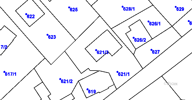 Parcela st. 621/3 v KÚ Štípa, Katastrální mapa