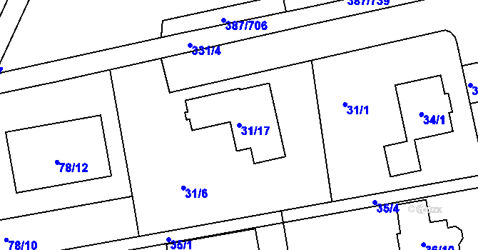 Parcela st. 31/17 v KÚ Štípa, Katastrální mapa
