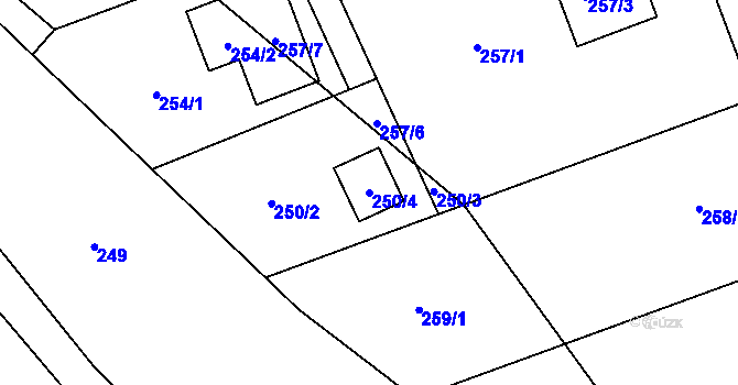 Parcela st. 250/4 v KÚ Štípa, Katastrální mapa