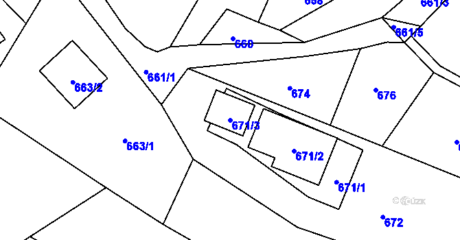 Parcela st. 671/3 v KÚ Štípa, Katastrální mapa