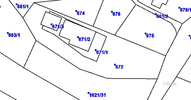 Parcela st. 671/1 v KÚ Štípa, Katastrální mapa