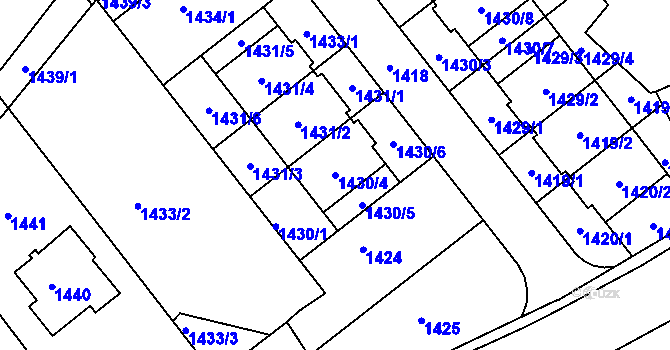 Parcela st. 1430/4 v KÚ Štípa, Katastrální mapa