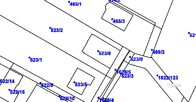 Parcela st. 523/8 v KÚ Štípa, Katastrální mapa