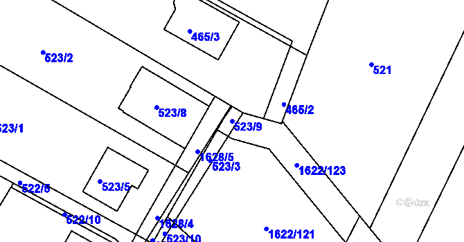 Parcela st. 523/9 v KÚ Štípa, Katastrální mapa