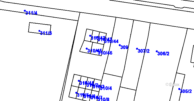 Parcela st. 310/46 v KÚ Kostelec na Hané, Katastrální mapa